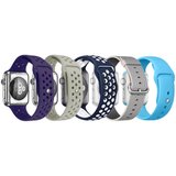 Set 5 Curele iUni compatibile cu Apple Watch 1/2/3/4/5/6/7, 44mm, Mov, Gri, Bleumarin/Alb, Gri/Alb